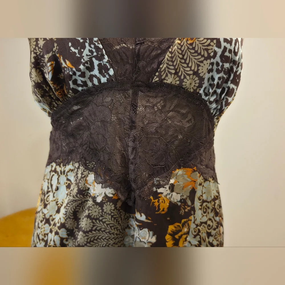 Free People Slip  Brown Dress with Floral Accents, Size M. - Picture 5 of 15